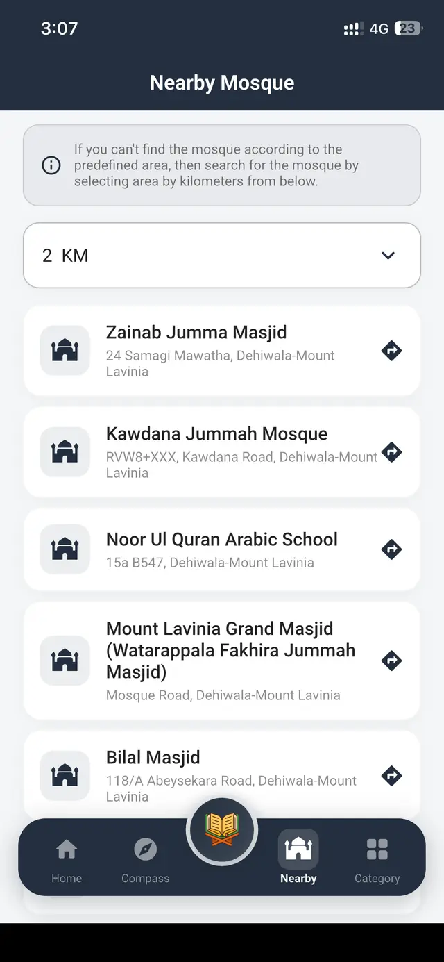 Eemaan App nearby mosque finder showing mosques on map with GPS location